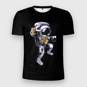 Мужская футболка 3D Slim с принтом Астронавт в золоте в Курске, 100% полиэстер с улучшенными характеристиками | приталенный силуэт, круглая горловина, широкие плечи, сужается к линии бедра | gold | star | астронавт | астрономия | галактика | звезды | земля | золото | космонавт | космос | луна | марс | планета | скафандр