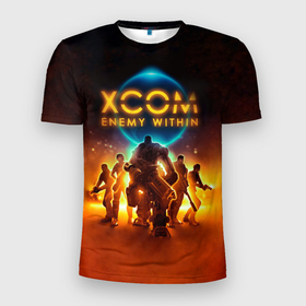 Мужская футболка 3D Slim с принтом XCOM Enemy Within в Новосибирске, 100% полиэстер с улучшенными характеристиками | приталенный силуэт, круглая горловина, широкие плечи, сужается к линии бедра | x com | xcom | xcom enemy within | икс ком | икском