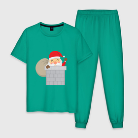 Мужская пижама хлопок с принтом Дед Мороз в трубе в Тюмени, 100% хлопок | брюки и футболка прямого кроя, без карманов, на брюках мягкая резинка на поясе и по низу штанин
 | 2022 | christmas | claus | new year | santa | snow | tiger | winter | год тигра | дед мороз | дом | елка | зима | мороз | новый год | олень | подарок | праздник | рождество | санта клаус | снег | снеговик | снегурочка | снежинка | тигр