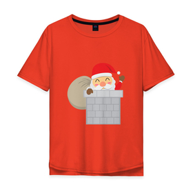 Мужская футболка хлопок Oversize с принтом Дед Мороз в трубе в Тюмени, 100% хлопок | свободный крой, круглый ворот, “спинка” длиннее передней части | 2022 | christmas | claus | new year | santa | snow | tiger | winter | год тигра | дед мороз | дом | елка | зима | мороз | новый год | олень | подарок | праздник | рождество | санта клаус | снег | снеговик | снегурочка | снежинка | тигр