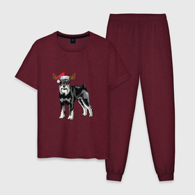Мужская пижама хлопок с принтом New Year - Dog в Санкт-Петербурге, 100% хлопок | брюки и футболка прямого кроя, без карманов, на брюках мягкая резинка на поясе и по низу штанин
 | 2022 | christmas | claus | dog | new year | santa | snow | tiger | winter | год тигра | дед мороз | елка | животные | зима | мороз | новый год | олень | пёс | подарок | праздник | рождество | санта клаус | снег | снеговик | снегурочка