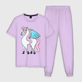 Мужская пижама хлопок с принтом Загадочный Пегас , 100% хлопок | брюки и футболка прямого кроя, без карманов, на брюках мягкая резинка на поясе и по низу штанин
 | лошадь | пегас | пони | радуга | розовый