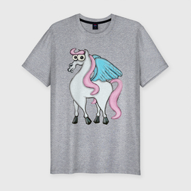 Мужская футболка хлопок Slim с принтом Загадочный Пегас в Санкт-Петербурге, 92% хлопок, 8% лайкра | приталенный силуэт, круглый вырез ворота, длина до линии бедра, короткий рукав | лошадь | пегас | пони | радуга | розовый