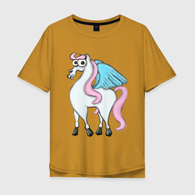 Мужская футболка хлопок Oversize с принтом Загадочный Пегас в Белгороде, 100% хлопок | свободный крой, круглый ворот, “спинка” длиннее передней части | лошадь | пегас | пони | радуга | розовый