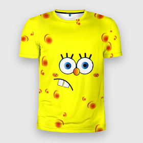 Мужская футболка 3D спортивная с принтом Губка БОБ 2022 в Тюмени, 100% полиэстер с улучшенными характеристиками | приталенный силуэт, круглая горловина, широкие плечи, сужается к линии бедра | губка боб | желтый | квадратные штаны | мультфильм | смайлик | спанч боб