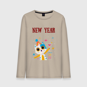 Мужской лонгслив хлопок с принтом New 2022 yaer , 100% хлопок |  | new year | арт | графика | зима | кот | новый год | рождество