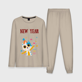 Мужская пижама хлопок (с лонгсливом) с принтом New 2022 yaer в Курске,  |  | new year | арт | графика | зима | кот | новый год | рождество