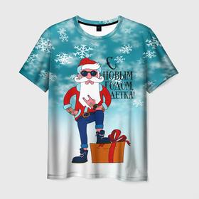 Мужская футболка 3D с принтом Hipster Santa 2022 , 100% полиэфир | прямой крой, круглый вырез горловины, длина до линии бедер | 2022 | ded moroz | rock | santa | борода | дед мороз | нг | новый год | подарок | рок | санта | тату | хипстер