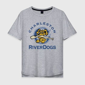 Мужская футболка хлопок Oversize с принтом Charleston River Dogs в Екатеринбурге, 100% хлопок | свободный крой, круглый ворот, “спинка” длиннее передней части | baseball | bat | dog | fangs | jaw | muzzle | team | usa | бейсбол | бита | клыки | пасть | пёс