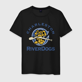 Мужская футболка хлопок с принтом Charleston River Dogs в Санкт-Петербурге, 100% хлопок | прямой крой, круглый вырез горловины, длина до линии бедер, слегка спущенное плечо. | baseball | bat | dog | fangs | jaw | muzzle | team | usa | бейсбол | бита | клыки | пасть | пёс