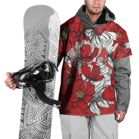 Накидка на куртку 3D с принтом Цветы на алом фоне в Петрозаводске, 100% полиэстер |  | Тематика изображения на принте: алый | графика | маки | настроение | нежное | цветы