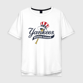 Мужская футболка хлопок Oversize с принтом Staten island Yankees в Белгороде, 100% хлопок | свободный крой, круглый ворот, “спинка” длиннее передней части | ball | baseball | bat | flag | mascot | staten island | бейсбол | бита | мяч | стейтенайленд | талисман | флаг
