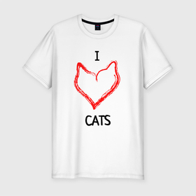 Мужская футболка хлопок Slim с принтом I Люблю Cats в Кировске, 92% хлопок, 8% лайкра | приталенный силуэт, круглый вырез ворота, длина до линии бедра, короткий рукав | cat | cats | и люблю кошек | кот | коты | кошка | кошки | кошки приколы | прикол с кошками | футболка кошка | я люблю котов