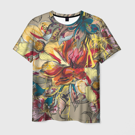 Мужская футболка 3D с принтом Очень красивые цветы в Санкт-Петербурге, 100% полиэфир | прямой крой, круглый вырез горловины, длина до линии бедер | живопись | красота | природа | растение | цветы