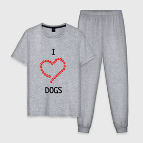 Мужская пижама хлопок с принтом I Люблю Dogs в Кировске, 100% хлопок | брюки и футболка прямого кроя, без карманов, на брюках мягкая резинка на поясе и по низу штанин
 | Тематика изображения на принте: dogs | приколы с собаками | собаки | собаки приколы | футболка с собаками | я люблю собак