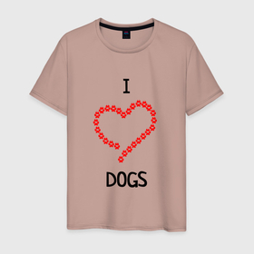 Мужская футболка хлопок с принтом I Люблю Dogs , 100% хлопок | прямой крой, круглый вырез горловины, длина до линии бедер, слегка спущенное плечо. | Тематика изображения на принте: dogs | приколы с собаками | собаки | собаки приколы | футболка с собаками | я люблю собак