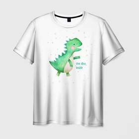Мужская футболка 3D с принтом Dino inside в Белгороде, 100% полиэфир | прямой крой, круглый вырез горловины, длина до линии бедер | Тематика изображения на принте: внутри | дино | динозавр | динозавр внутри | зверь | зверь внутри | зеленый | юрский период