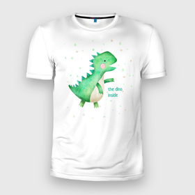 Мужская футболка 3D спортивная с принтом Dino inside в Кировске, 100% полиэстер с улучшенными характеристиками | приталенный силуэт, круглая горловина, широкие плечи, сужается к линии бедра | внутри | дино | динозавр | динозавр внутри | зверь | зверь внутри | зеленый | юрский период