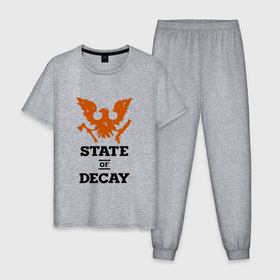 Мужская пижама хлопок с принтом State of Decay | Эмблема | Лого в Белгороде, 100% хлопок | брюки и футболка прямого кроя, без карманов, на брюках мягкая резинка на поясе и по низу штанин
 | Тематика изображения на принте: logo | state of decay | survival horror | undead labs | загнивающий штат | зомби апокалипсис | лого | логотип | стадия разложения | стейт оф декай | эмблема