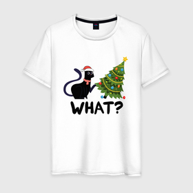 Мужская футболка хлопок с принтом КОТЕЙКА И ЁЛКА в Екатеринбурге, 100% хлопок | прямой крой, круглый вырез горловины, длина до линии бедер, слегка спущенное плечо. | 2022 | cat | cats | christmas | cold | garland | klaus | mem | meme | memes | merry | new | santa | snow | what | winter | year | герлянды | гирлянда | год | елка | ёлки | ель | зима | клаус | кот | котейка | котенок | котик | котэ | кошка 