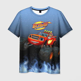 Мужская футболка 3D с принтом Вспыш и Эй Джей в Белгороде, 100% полиэфир | прямой крой, круглый вырез горловины, длина до линии бедер | blaze | monster machines | monster truck | гонки | машинки | монстр | тачки | трак