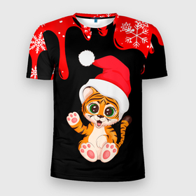 Мужская футболка 3D спортивная с принтом НОВЫЙ ГОД ТИГР СНЕЖИНКИ 2022 , 100% полиэстер с улучшенными характеристиками | приталенный силуэт, круглая горловина, широкие плечи, сужается к линии бедра | 2022 | merry christmas | год тигра | нг | новогодний тигр | новогодняя символика | новый год | рождество | символ 2022 года | снежинки | тигр