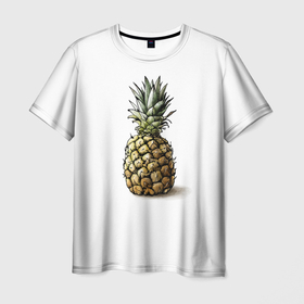 Мужская футболка 3D с принтом Pineapple watercolor в Екатеринбурге, 100% полиэфир | прямой крой, круглый вырез горловины, длина до линии бедер | pineapple | ананас | графика | еда | рисунок | фрукт