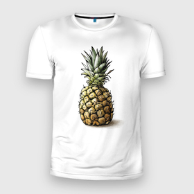 Мужская футболка 3D спортивная с принтом Pineapple watercolor в Екатеринбурге, 100% полиэстер с улучшенными характеристиками | приталенный силуэт, круглая горловина, широкие плечи, сужается к линии бедра | Тематика изображения на принте: pineapple | ананас | графика | еда | рисунок | фрукт