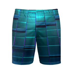 Мужские шорты спортивные с принтом 3D квадраты неоновые в Петрозаводске,  |  | 3d | 3d плиты | 3д | в поте | в тренде | квадраты | неон | неоновый | новинка | плины | синий