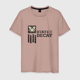 Мужская футболка хлопок с принтом State of Decay Iron Logo в Петрозаводске, 100% хлопок | прямой крой, круглый вырез горловины, длина до линии бедер, слегка спущенное плечо. | Тематика изображения на принте: logo | state of decay | survival horror | undead labs | загнивающий штат | зомби апокалипсис | лого | логотип | стадия разложения | стейт оф декай | эмблема