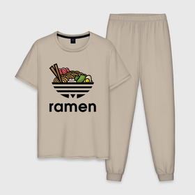 Мужская пижама хлопок с принтом Лапша Рамен | Ramen в Тюмени, 100% хлопок | брюки и футболка прямого кроя, без карманов, на брюках мягкая резинка на поясе и по низу штанин
 | food | japan | ramen | soup | еда | лапша | логотип | национальная | пища | рамен | суп | япония