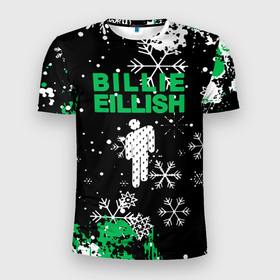 Мужская футболка 3D спортивная с принтом billie eilish новый год снежинки в Санкт-Петербурге, 100% полиэстер с улучшенными характеристиками | приталенный силуэт, круглая горловина, широкие плечи, сужается к линии бедра | be | billie | billie eilish | blohsh | ghoul | билли | билли айлиш