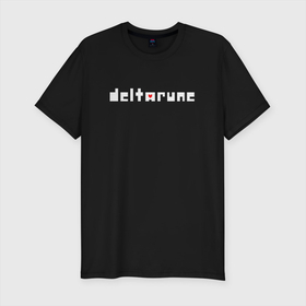 Мужская футболка хлопок Slim с принтом Deltarune logo надпись в Петрозаводске, 92% хлопок, 8% лайкра | приталенный силуэт, круглый вырез ворота, длина до линии бедра, короткий рукав | Тематика изображения на принте: deltarune | deltarune 2 | game | undertale символ | дельта | дельтарун | дельтарун 2 | знак руин андертейл | значок дельтарун пиксель | игра | руна