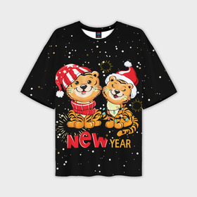 Мужская футболка OVERSIZE 3D с принтом МИИЛЫЕ ТИГРЯТА СИМВОЛ ГОДА 2022 в Новосибирске,  |  | 2021 | 2022 | christmas | merry | merry christmas | new year | snow | sweater | ugly christmas | winter | зима | новогодний | новогодняя | новый год | рождественский | рождественский свитер | рождество | свитер | символ года | снег | тигр |
