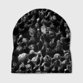 Шапка 3D с принтом Коконы в паутине в Курске, 100% полиэстер | универсальный размер, печать по всей поверхности изделия | halloween | коконы | мрачное | паутина | страшное | сюрреализм