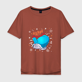 Мужская футболка хлопок Oversize с принтом Holydays! в Тюмени, 100% хлопок | свободный крой, круглый ворот, “спинка” длиннее передней части | Тематика изображения на принте: new year | арт | графика | зима | кот | новый год | рождество