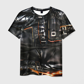 Мужская футболка 3D с принтом Стиль терминатора в Екатеринбурге, 100% полиэфир | прямой крой, круглый вырез горловины, длина до линии бедер | Тематика изображения на принте: байкер | будущее | киберпанк | киборг | кожа | натуральная кожа | робот | рокер | терминатор | фантастика | черная кожа | черный
