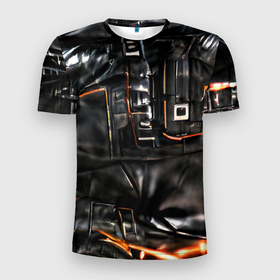 Мужская футболка 3D Slim с принтом Стиль терминатора в Новосибирске, 100% полиэстер с улучшенными характеристиками | приталенный силуэт, круглая горловина, широкие плечи, сужается к линии бедра | байкер | будущее | киберпанк | киборг | кожа | натуральная кожа | робот | рокер | терминатор | фантастика | черная кожа | черный