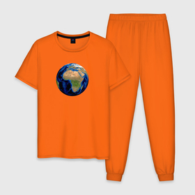 Мужская пижама хлопок с принтом планета солнечной системы земля в Новосибирске, 100% хлопок | брюки и футболка прямого кроя, без карманов, на брюках мягкая резинка на поясе и по низу штанин
 | Тематика изображения на принте: астрономия | вселенная | континент | космос | мир | океан | планета | шар