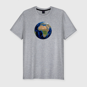 Мужская футболка хлопок Slim с принтом планета солнечной системы земля в Новосибирске, 92% хлопок, 8% лайкра | приталенный силуэт, круглый вырез ворота, длина до линии бедра, короткий рукав | астрономия | вселенная | континент | космос | мир | океан | планета | шар
