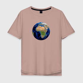 Мужская футболка хлопок Oversize с принтом планета солнечной системы земля в Белгороде, 100% хлопок | свободный крой, круглый ворот, “спинка” длиннее передней части | астрономия | вселенная | континент | космос | мир | океан | планета | шар
