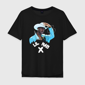 Мужская футболка хлопок Oversize с принтом Lil Nas X в Петрозаводске, 100% хлопок | свободный крой, круглый ворот, “спинка” длиннее передней части | lil nas x | old town road | арт | атланта | джорджия | ковбой | лил нас икс | рэпер | хип хоп | шляпа