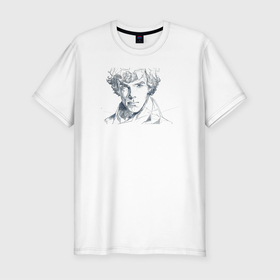 Мужская футболка хлопок Slim с принтом Sherlock Benedict Cumberbitch в Новосибирске, 92% хлопок, 8% лайкра | приталенный силуэт, круглый вырез ворота, длина до линии бедра, короткий рукав | sherlock | англия | арт | бенедикт камбербэтч | лондон | хаммерсмит | шерлок