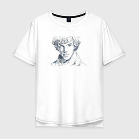 Мужская футболка хлопок Oversize с принтом Sherlock Benedict Cumberbitch в Курске, 100% хлопок | свободный крой, круглый ворот, “спинка” длиннее передней части | sherlock | англия | арт | бенедикт камбербэтч | лондон | хаммерсмит | шерлок