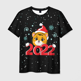 Мужская футболка 3D с принтом ТИГРЕНОК 2022 СИМВОЛ ГОДА в Петрозаводске, 100% полиэфир | прямой крой, круглый вырез горловины, длина до линии бедер | 2021 | 2022 | christmas | merry | merry christmas | new year | snow | sweater | ugly christmas | winter | зима | новогодний | новогодняя | новый год | рождественский | рождественский свитер | рождество | свитер | символ года | снег | тигр |