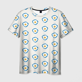 Мужская футболка 3D с принтом Утро начинается с яичницы , 100% полиэфир | прямой крой, круглый вырез горловины, длина до линии бедер | еда | завтрак | паттерн | яичница | яйца