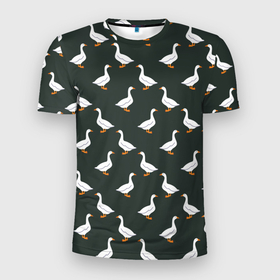 Мужская футболка 3D Slim с принтом Гуси паттерн в Курске, 100% полиэстер с улучшенными характеристиками | приталенный силуэт, круглая горловина, широкие плечи, сужается к линии бедра | goose | gooses | водоплавающие животные | гуси | гусь | дичь | домашние птицы | животные | паттерн | птицы | утки
