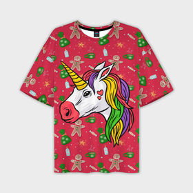 Мужская футболка OVERSIZE 3D с принтом New Year Unicorn 2022 в Курске,  |  | 2022 | magic | new year | unicorn | единорог | животные | нг | новый год | праздник