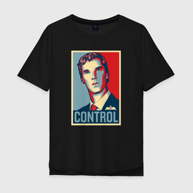 Мужская футболка хлопок Oversize с принтом Benedict Cumberbitch control в Тюмени, 100% хлопок | свободный крой, круглый ворот, “спинка” длиннее передней части | sherlock | англия | арт | бенедикт камбербэтч | лондон | фонарь | хаммерсмит | шерлок