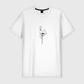 Мужская футболка хлопок Slim с принтом Цветок любви (оригинальный черный) в Новосибирске, 92% хлопок, 8% лайкра | приталенный силуэт, круглый вырез ворота, длина до линии бедра, короткий рукав | девушке | любви | любовь | подарок | цветок | цветочек